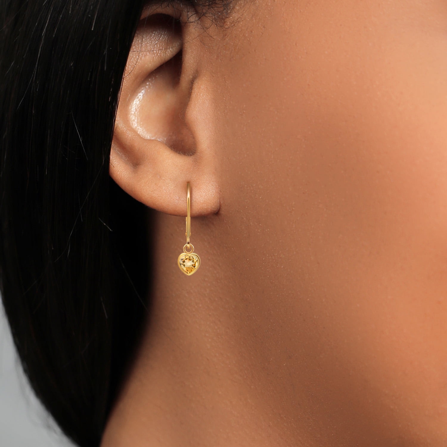 Gem Stone King 14K Yellow Gold Yellow Citrine Drop Dangle Leverback Earrings for Women (0.92 Cttw, Gemstone November Birthstone, Heart Shape 5MM)