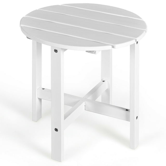 Gymax Table d'Appoint Rond 18 Pieds' pour Patio, Bout de Canapé, Table Basse, Lattes en Bois, Jardin, Terrasse, Blanc