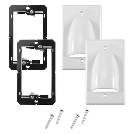 Single Gang Bundled Cable Wall Plate 1-Gang Recessed Low Voltage with Mounting Bracket (2-Pack, White)