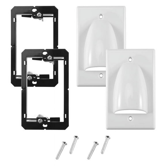 Single Gang Bundled Cable Wall Plate 1-Gang Recessed Low Voltage with Mounting Bracket (2-Pack, White)