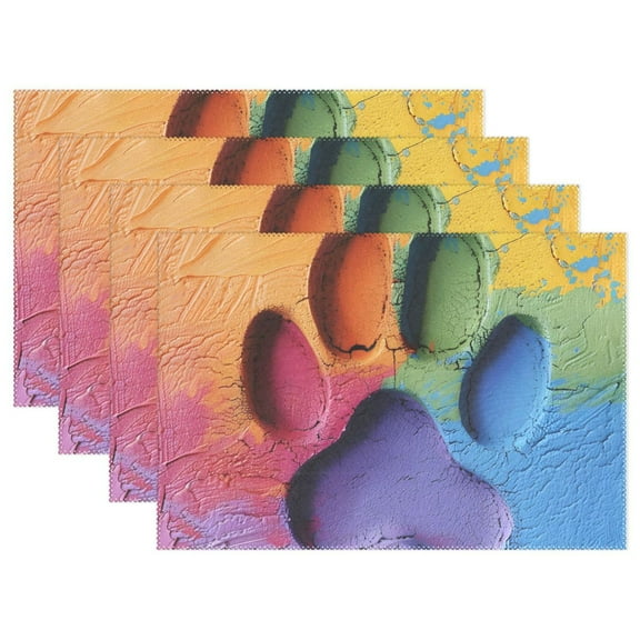 Dog Paw Colorful 12×18 inch Placemats Heat Resistant Washable Foldable Rectangular Placemats Set Decoration Indoor Outdoor for Kitchen Dining Table 1PC