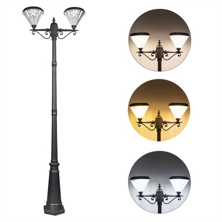 WERISE 86" Solar Lamp Post Light Outdoor Waterproof 2-Head Solar Powered Street Lights Dusk to Dawn LED Pole Lights Decorative Floor Lamp Vintage for Patio, Garden, Pathway, Front/Back Door