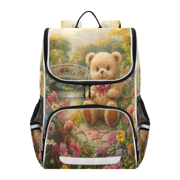 YAZAOO School Backpack Travel Bag Bookbags Bookbags Joyful Bear in Bloom Pattern