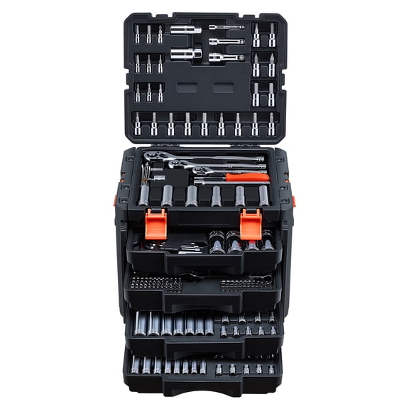 VEVOR Mechanics Tool Set, 297-Piece Mechanic Tool Kit, 1/4 in, 3/8 in, and 1/2 in Drive, SAE and Metric Socket Set, Wrenches, Screwdriver Bits, Accessories, and Storage Case, for Automotive Repair