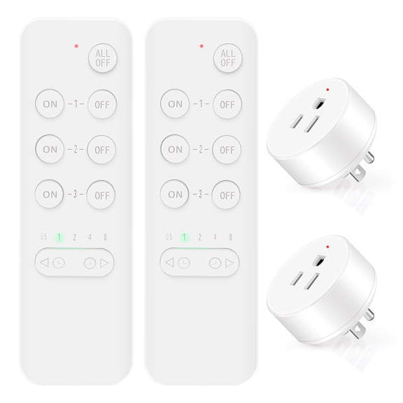 Remote Control Outlet Switch,NineLeaf Remote Light Switch,Remote Control Outlet Plug Adapter with Remote for Lamps and Household Appliances,No Wire Required,500FT Long Range(2Remotes,2Plugs)