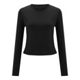 thumbnail image 5 of Bibifish Womens Cropped T-Shirt Long Sleeve Slim Fitted Tee Stretchy Soft Crew Neck Layering Top Fall Undershirt, 5 of 8