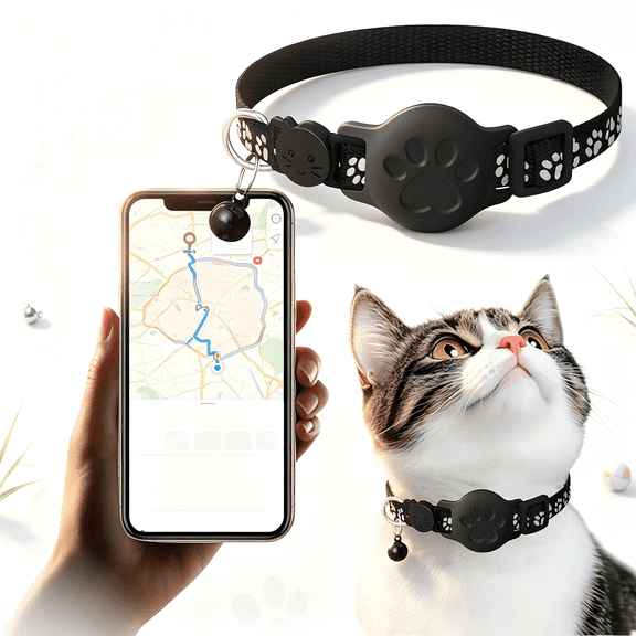 Cat GPS Tracker Collar, No Monthly Fee Compatible with Apple Find My, IP67 Waterproof Adjustable Nylon Band for Small