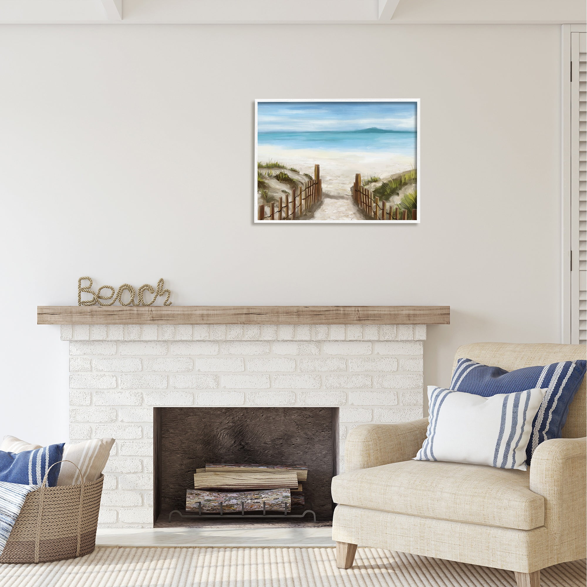 Stupell Industries Beach Pathway to Shore Nature Painting White Framed Art Print Wall Art, 30 x 24