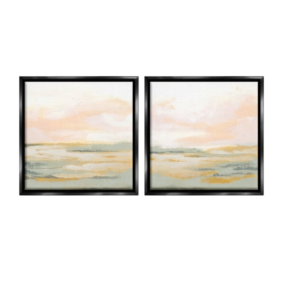 Stupell Industries Sunrise Sky Abstraction Landscape Painting Black Floater Framed Canvas Art Print Wall Art, 18 x 18, Set of 2