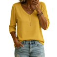 thumbnail image 2 of BODOAO Women's V Neck Sweater 3/4 Sleeve Lightweight Knit Pullover Loose Fit Soft Casual Fall Spring Fashion Top for Women Office Work Everyday Wear Clothing Yellow 3XL, 2 of 4