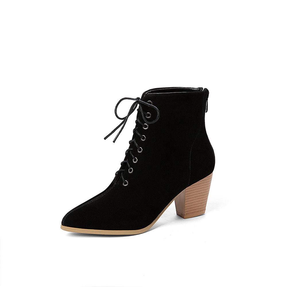 IELGY Women's short boots large size solid color pointed toe frosted