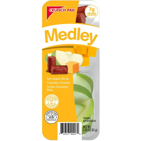 Crunch Pak Medley with Sliced Tart Apples, Cheddar Cheese & Turkey Sausage Bites, 2.85oz Snack Tray