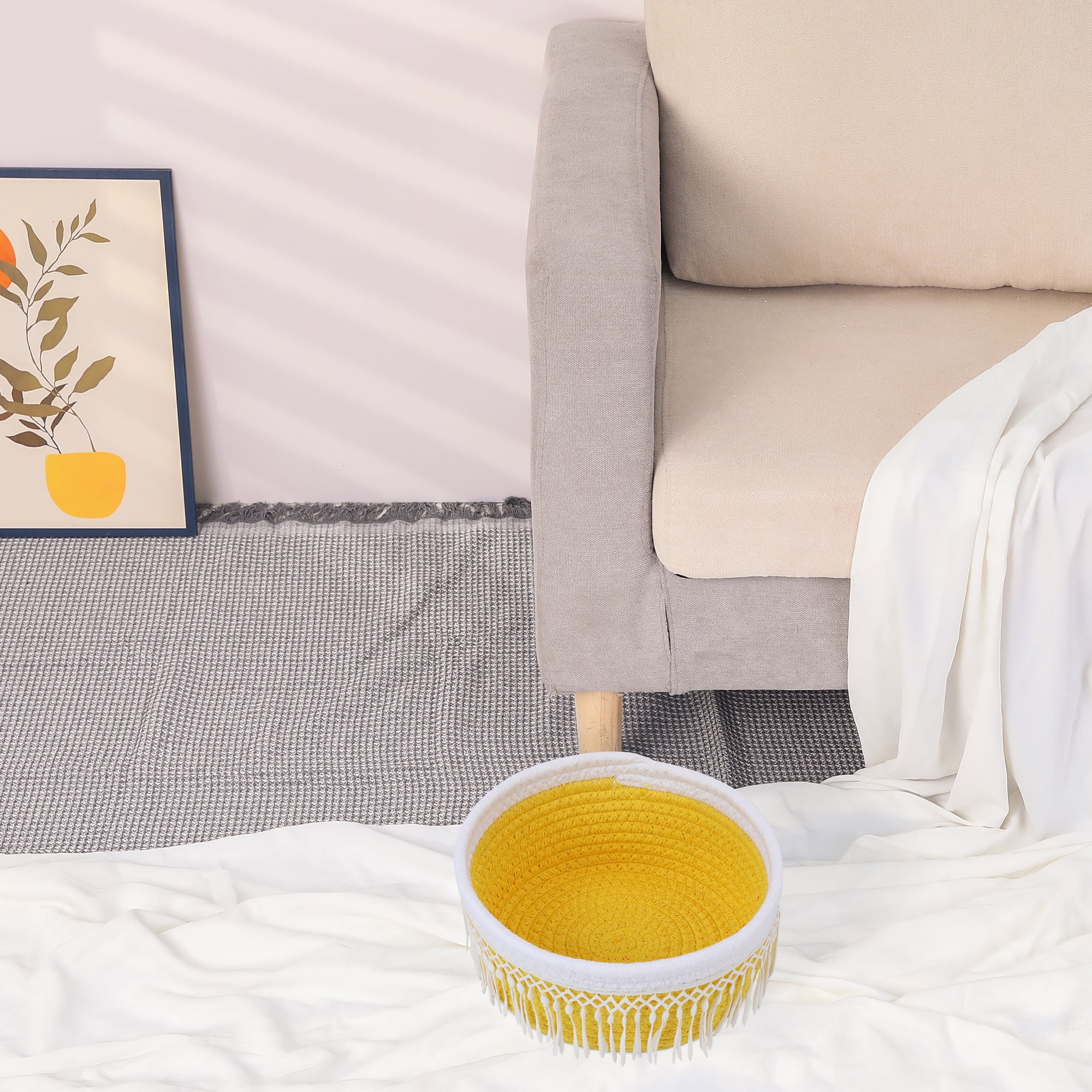 Unique Bargains 1 Pack Woven Storage Basket for Entryway Desk Yellow 8.1*3.7in