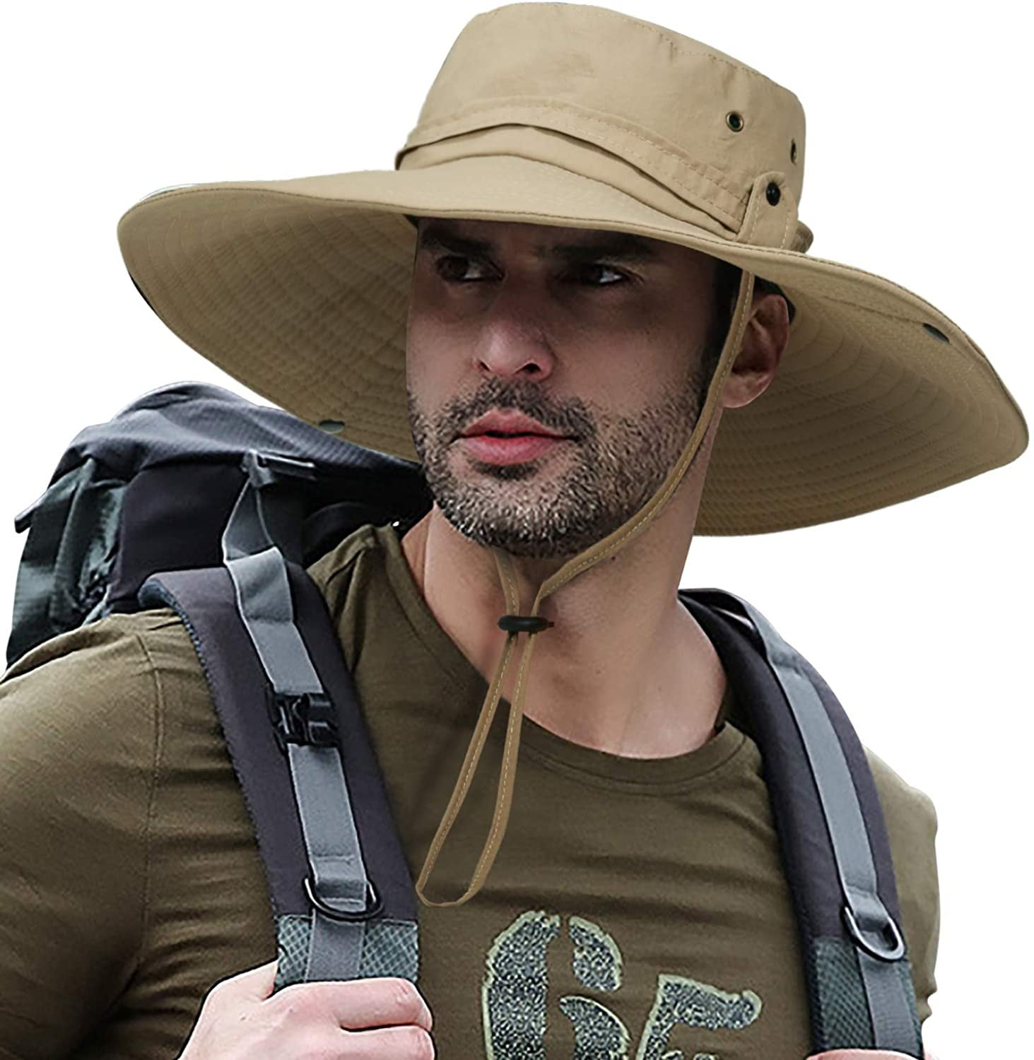 Men Fishing Hiking Hat Unisex Lawn Gardening Wide Brim Bucket Hats Cowboy Sun Protection Cap Foldable UPF 50+ 