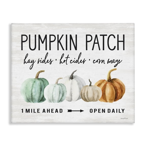 Stupell Industries Rustic Lodge Pumpkin Patch Farmhouse Sign Autumn Orange Green Gourds Canvas Art, 30 x 24, by Lettered and Lined