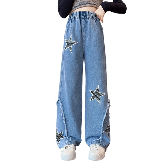 Girls Baggy Jeans Size 6 High Waisted Pull on Loose Denim Pants Loose fit Plain Casual Pants Girls Back To School Clothes