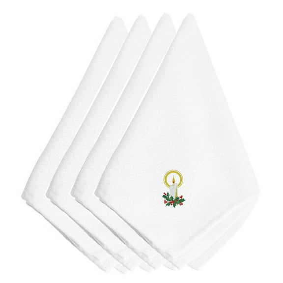 Christmas Candle with Holly Embroidered Napkins Set of 4
