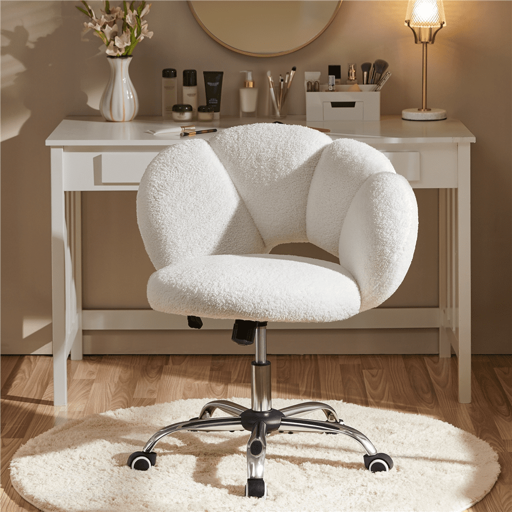 Yaheetech Upholstered Desk Chair with Cloud-shaped Backrest,White