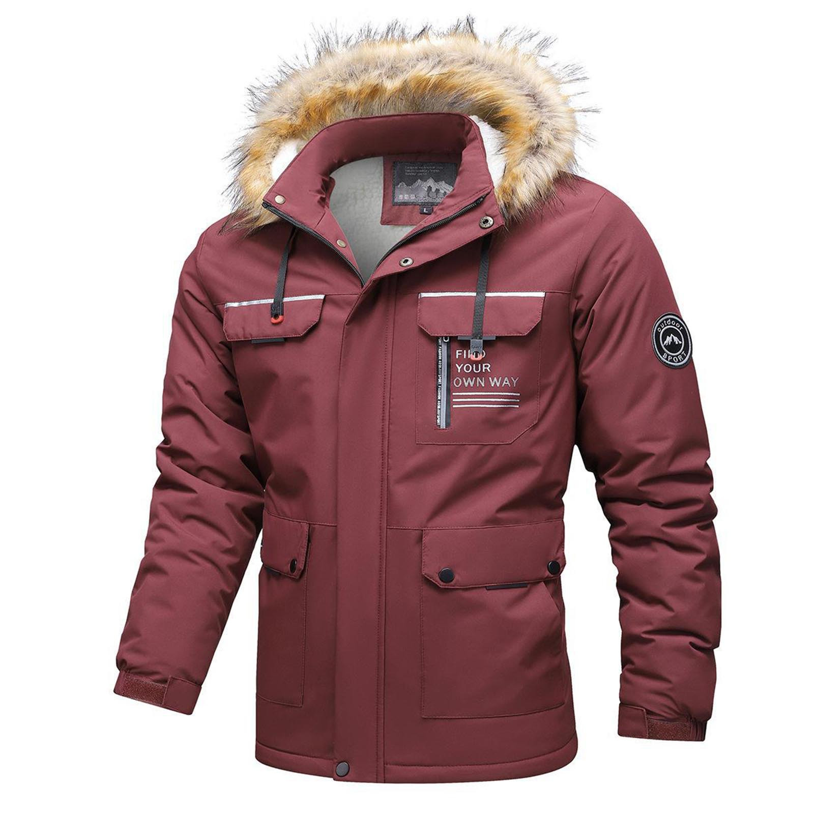 KaLI_store Men's Parka Winter Coats Men's Drawstring Hooded Puffer