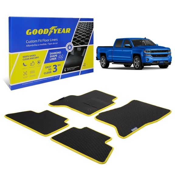 Goodyear All-Weather Car Floor Mats– Custom Fit for Chevy Silverado 1500 14-18 Crew Cab, Heavy-Duty Diamond Floor Liners for Cars,SUVs,Trucks–Ultimate Interior Car Accessories for Men&Women -GY004200