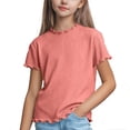 thumbnail image 2 of Diufon Girls Shirts Short Sleeve Summer Casual Lace Trim Basic Tee Tops Cute Solid Color Crewnenck Blouse, 2 of 6