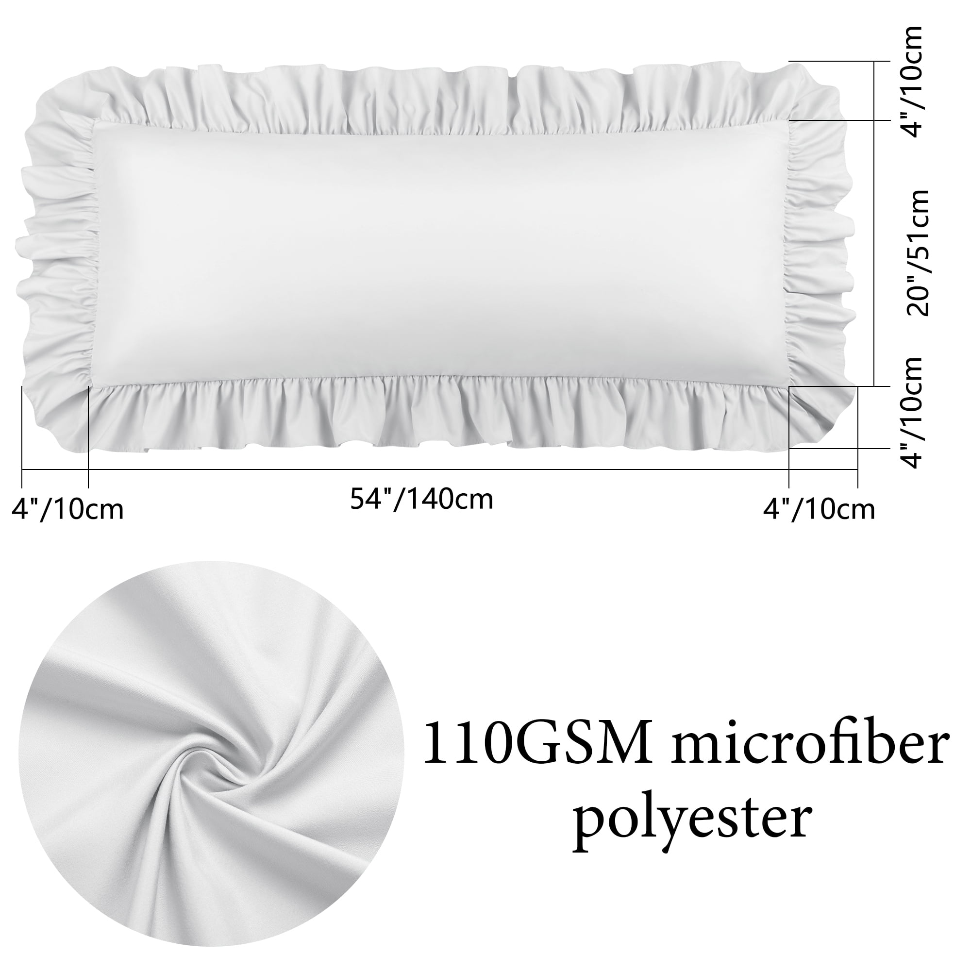 Unique Bargains Microfiber Ruffle Envelope Closure Body Pillowcases Light Gray 20"x54"