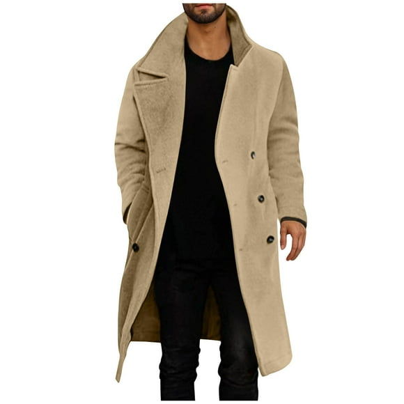 Jamicy Mens Trench Coat Long Valentine's Day Presents Mens Double Breasted Trench Coat Casual Lapel Collar Business Winter Long Overcoats