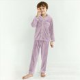 thumbnail image 6 of NOLDARES Toddler Girls Cotton Pajamas Short Sleeve Button-Up Top pant Fall 2PC print Pajamas Set(K002-Light Purple), 6 of 9