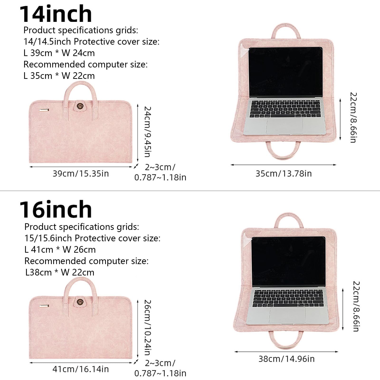 PU Leather Laptop Sleeve Pink with Handle Laptop Protective Case Compatible with 15.6/16 Inch Laptops, Easy to Carry, Breathable