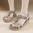 thumbnail image 2 of Agkizg Summer Women Sandals Low Heel Slide Sandals Casual Slippers Open Toe Beach Sandals Comfortable Shoes Beige, Size 5.5, 2 of 5