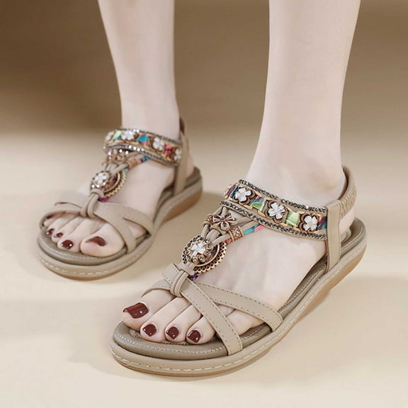 AXXD Womens Sandals Beige Comfort Flat Summer Beach Mothers Day