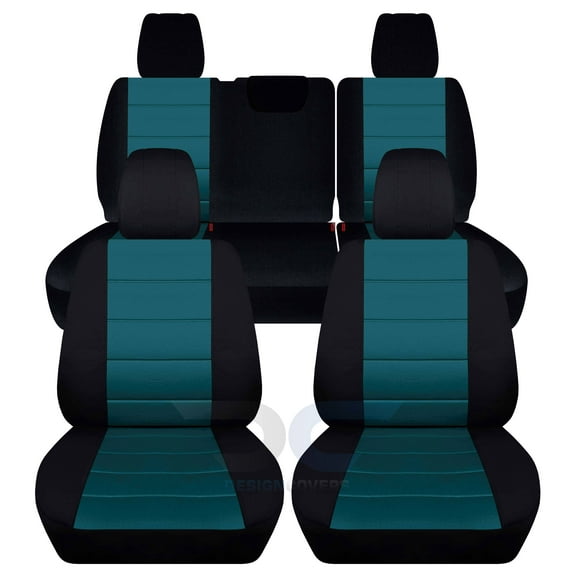 T311-Designcovers Fits 2018-2022 Jeep Wrangler JL 4-Door Cotton Seat Covers:Black and Teal- Front & Rear Split Bench