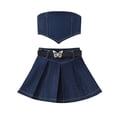 thumbnail image 2 of Hiijoy Toddler Girls Outfits Stylish Summer Denim Tube Top Pleated Skirt Set, Sizes 2-3T, 2 of 8