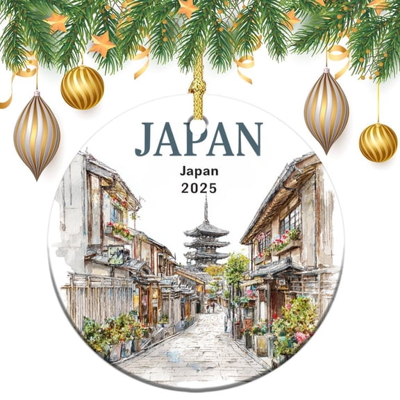 Japan Cityscape Christmas Ceramic Ornament Gift for Japan Lover Double-Sided Printed 3" Ceramic Christmas Ornament Christmas Tree Decorations Xmas Gift