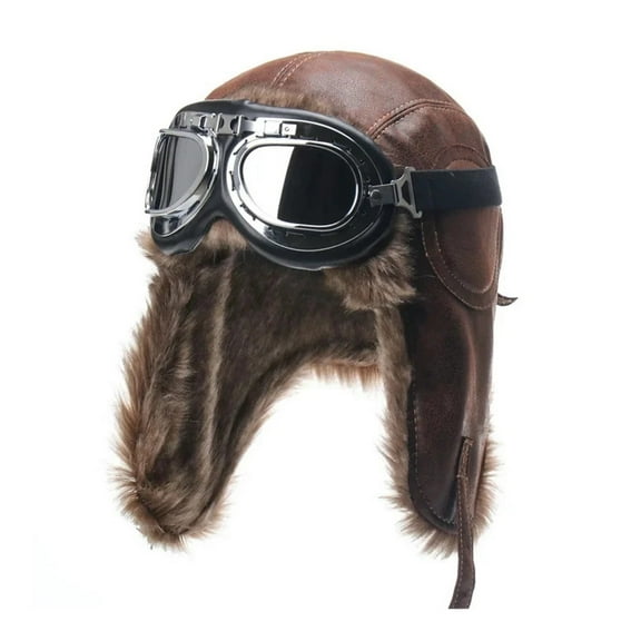 Winter Pilot Beanie with Goggle Strap Outdoor Windproof and Warm Faux Fur Earflap Hat
