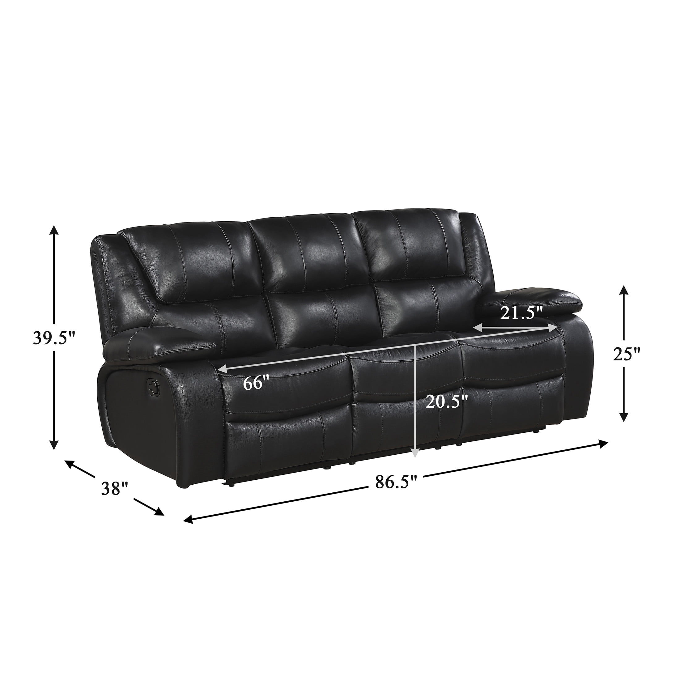 OakvillePark Arlisse Leather Match Manual Double Reclining Sofa, Black