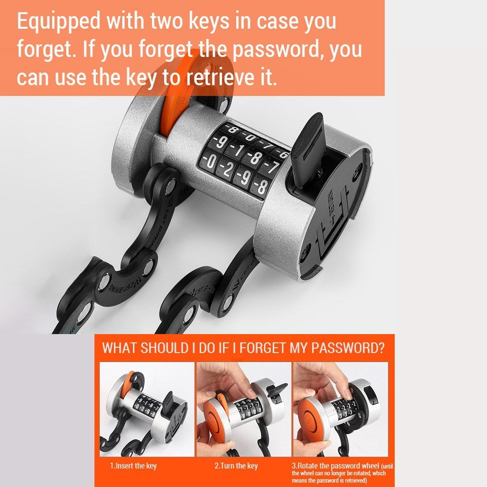 West Biking Zinc Alloy Folding Bike Lock with Mount Bracket