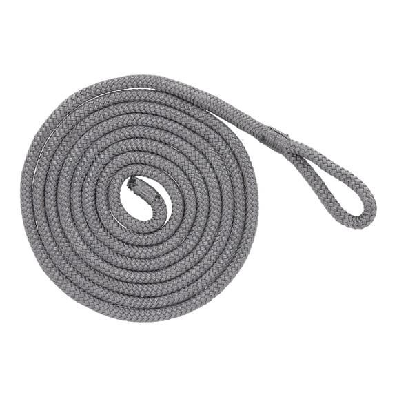 Rockville Marine Grade FL-3810-GRY 10ft Double-Braided Polypropylene Fender Line with 2-Inch Eyelet, Grey Floating