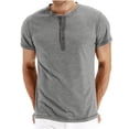 thumbnail image 2 of EQWLJWE Men's Short Sleeve Shirt Men's Solid Color Round Neck Half Button Pullover Casual Short Sleeve T-Shirt, 2 of 3