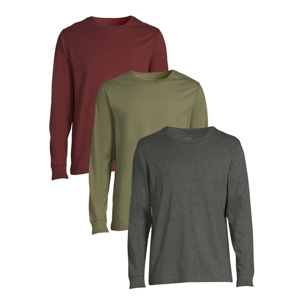 Men's and Big Men’s Long Sleeve Crewneck TShirts, 3Pack, Sizes