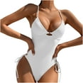 thumbnail image 2 of HUPOM Sexy One Piece Swimsuit For Women Mid Waist Sheath One-Piece High Cut Beach Underwire Swimwear Clearance White size 8, 2 of 7
