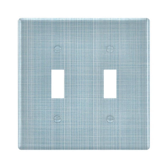 Light Blue Vertical White Lines Fabric Texture Light Switch Cover Electrical Outlet Cover Replaceable Wall Plates 2-Gang