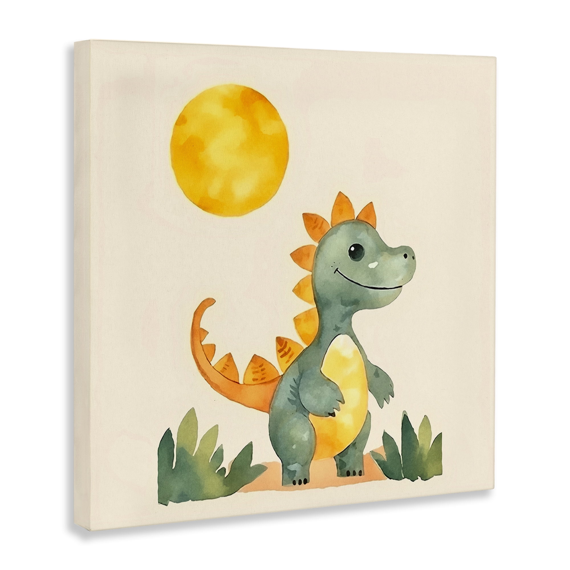 Stupell Industries Happy Dinosaur & Sun Animals Painting Wrapped Canvas Art Print Wall Art, 30 x 30