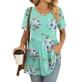 thumbnail image 2 of JuneFish Women's Summer Short Sleeve Tunic Tops Pleated Casual V-Neck Blouse, 2 of 5