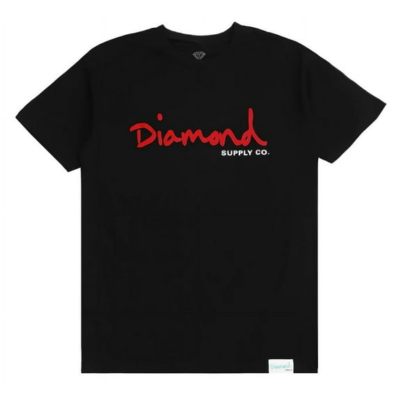 Diamond Supply Co. Men's T-Shirt OG Script Logo Short Sleeve Tee (Medium, Black/Red)