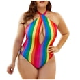 thumbnail image 2 of WREESH Maillot de Bain une Pièce pour Femmes Imprimé Rayures Arc-en-Ciel Bikini de Plage, 2 of 9