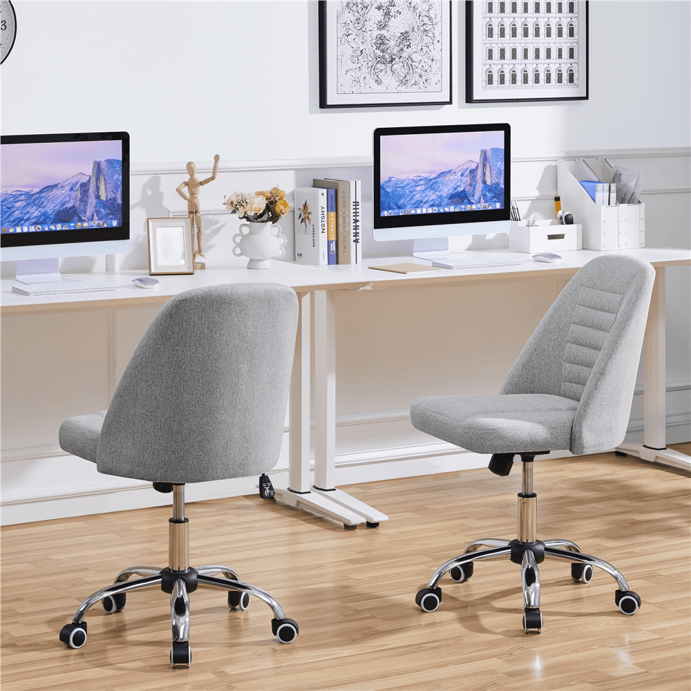 Yaheetech Linen Fabric Mid Back Desk Chair with Wheels for Home Office, Light Gray