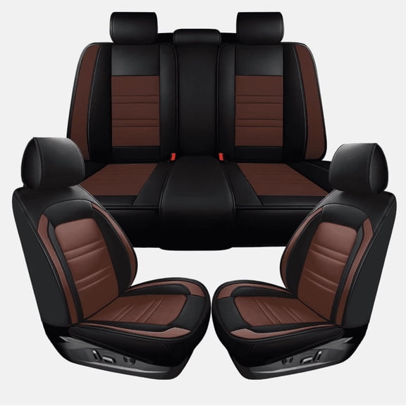 Gsuatey Car Seat Cover Set PU Leather Front and Rear Full Set for Ram 1500 2009-2023 Ram 2500 3500 2010-2023 Brown