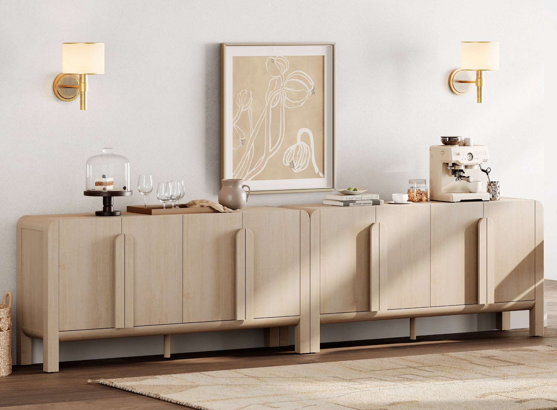 Set of 2 Sideboard Buffet with Storage, Modern 126" Wood Credenza with Doors and Adjustable Shelves for Kitchen，Living Room