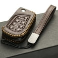 thumbnail image 4 of Vitodeco Genuine Leather Flip Key Fob Case Cover Protector with Key Chain Compatible for 2018 - 2025 Toyota Camry, Corolla (4-Button, Brown), 4 of 5